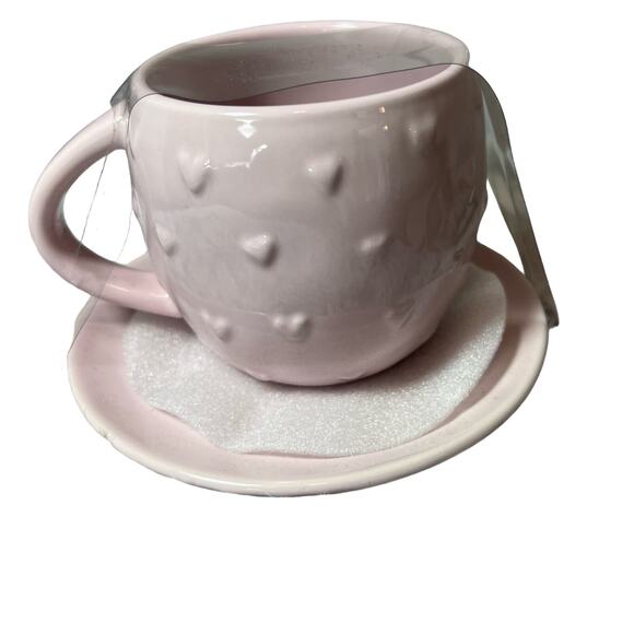 RAE DUNN HEART NEW Vintage 3D Hearts Valentine Pink Tea Cup W/Saucer - Picture 5 of 7